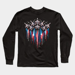 Fighter Jet Airplane American Flag 4th Of July 2024 Long Sleeve T-Shirt